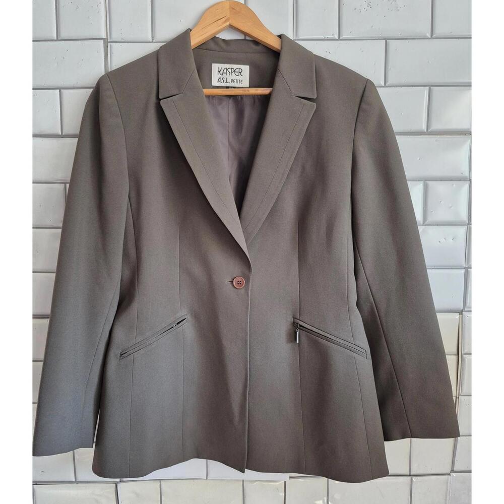 Kasper A.S.L. Petite Vintage Ladies Long Sleeve Blazer One Button Front Zip